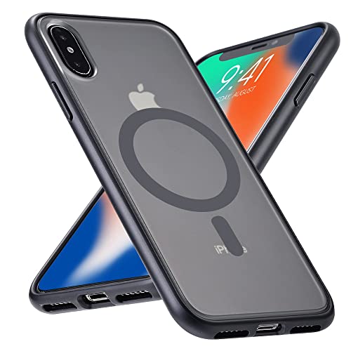 Mgnaooi Magnetic Case for iPhone X/XS Case [MIL-Grade Drop Tested & Compatible with MagSafe] Translucent Matte Back, Anti-Fingerprint Anti-Scratch Phone X/XS Case 5.8 Inch, Black