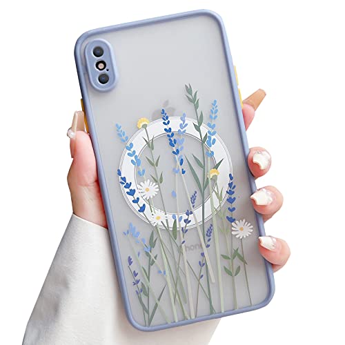 Skyseaco for iPhone X Case/iPhone Xs Case Compatible with MagSafe for Clear Frosted PC Back Protector Flower Shockproof Floral Design Protective Women Girls Phone Cover - Lavender Blooms/Purple