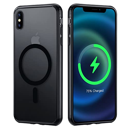 Gyizho Strong Magnetic Black for iPhone X & Xs Case [Compatible with MagSafe] [Military Grade Drop Tested] Slim Protective Translucent Matte Case with Soft Edges Compatible for 5.8 Inch, Black