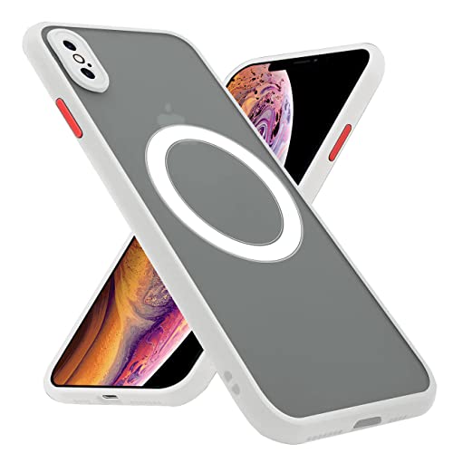 KIOMY Magnetic case for iPhone X and iPhone Xs Compatible with MagSafe, Translucent Matte Protection Cover with Soft Edge, Hard PC Back and TPU Hybrid Anti Yellow Slim fit Shell, 5.8 inch White