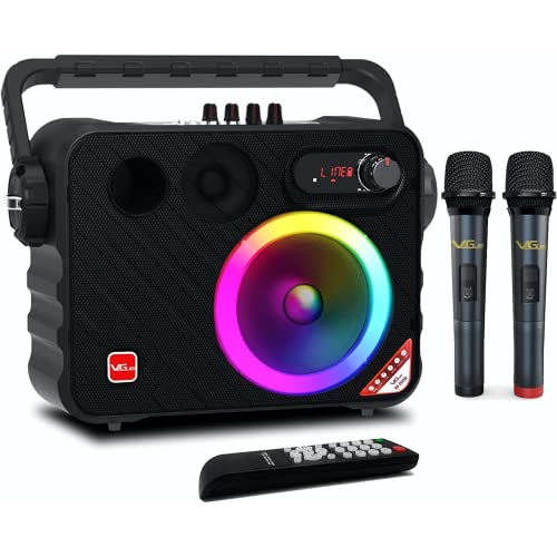 Portable Karaoke Machine, VeGue Bluetooth PA System with 6.5 Subwoofer, Colorful LED Lights, 2 UHF Wireless Mics, Ideal for Various Indoor/Outdoor Activities(VS-0650)