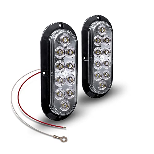 2pc 6 inch White Oval LED Reverse Trailer Tail Light Kit [DOT FMVSS 108] [SAE (2) R] [Surface-Mount] [IP67 Waterproof] [Reverse Back-Up Signal] Trailer Lights for Boat Trailer RV Trucks