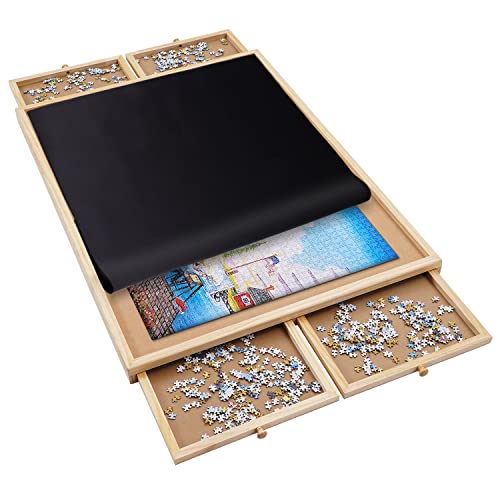 Redipo 1500 Pieces Wooden Jigsaw Puzzle Board with 4 Drawers for Storing Puzzles, 26 x 35 Large Portable Jigsaw Puzzle Table with Puzzle Cover, Non-Slip Plateau Work Surface for Adults and Kids