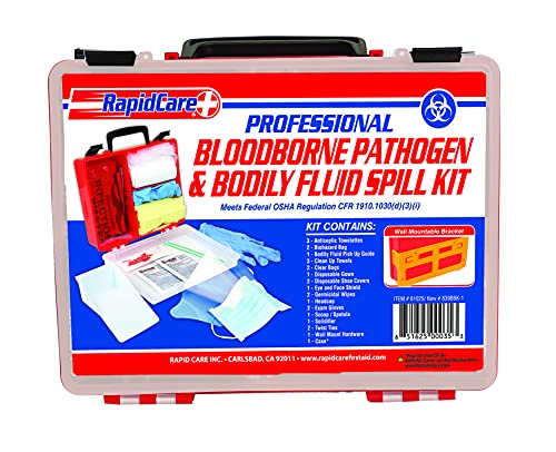 Rapid Care First Aid 839BBK-1 Premium Bloodborne Pathogen & Bodily Fluid Spill Kit, OSHA Compliant, Wall Mountable, 10" x 8" x 3 1/2"