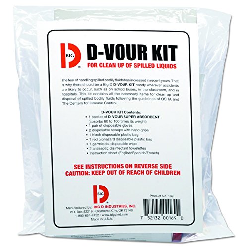 Big D 169 D-Vour Clean-Up Kit for Clean-Up and Disposal of Spilled Bodily Fluids (Pack of 6) - Ideal for use in schools, restaurants, health care facilities, grocery stores