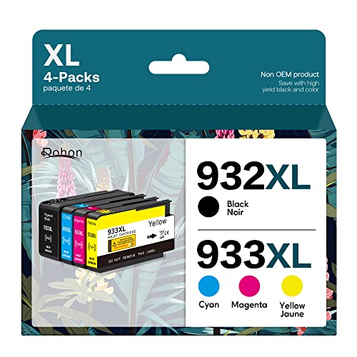 Rohon Compatible Ink Cartridge Replacement for 932XL 933XL 932 933 (1 Black 1 Cyan 1 Magenta 1 Yellow, 4-Pack) High Yield, Use with Officejet 6700 6600 7612 6100 7610 7110 Printer