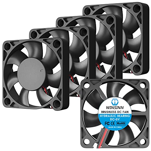 WINSINN 50mm Fan 5V, 3D Printer Micro 5 Volt Fans 5010 Hydraulic Bearing, Brushless Cooling 50mmx10mm 2PIN (Pack of 5Pcs)