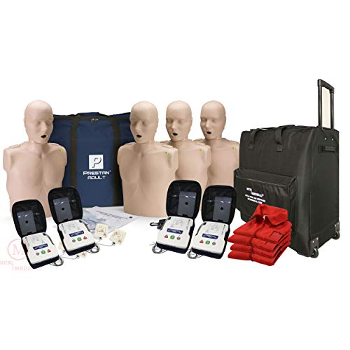 PRESTAN CPR Adult Manikin 4-Pack w. Feedback, AED UltraTrainers, Carry Bag w. Wheels
