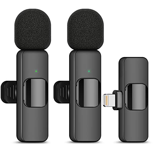 wedaniya Wireless Lavalier Lapel Microphone for iPhone iPad: 2 Clip on Microphones for Phone Video Recording, Professional Lav Mic for YouTube | Interview | Podcast | Vlog | Tiktok | Live Stream