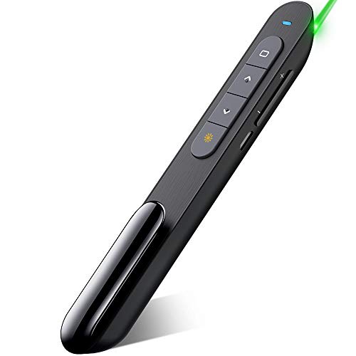 DinoFire for Bluetooth Green Light USB Rechargeable Presentation Remote Powerpint Clicker RF 2.4 GHz Dual Modes Wireless Presenter Slide Advancer Hyperlink for Mac/Keynote/PC/PPT
