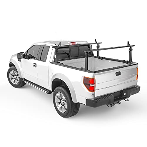 AA-Racks Model APX2501 75" Full-Size Pickup Truck Ladder Racks Low-Profile Height-Adjustable Utility Aluminum Truck Bed Rack with Load Stops-Black