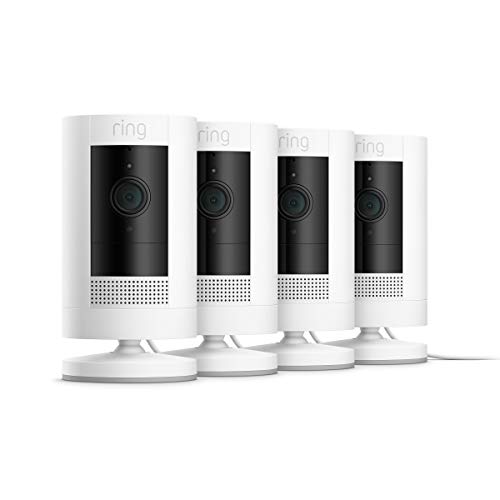 Ring Stick Up Cam Plug-In HD security camera with two-way talk, Works with Alexa  White  4-Pack