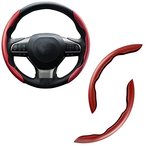 Amiss Car Carbon Fiber Anti-Skid Steering Wheel Cover, Segmented Steering Wheel Protector, Butterfly Steering Wheel Cover, Universal 99% Car Wheel Cover Protector, Car Interior Accessories (Red)