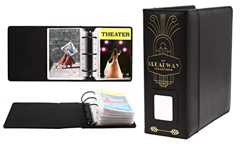 2Fold Binder for Holding Broadway Play Program and Theater Programs with 30 Custom Sheet Protectors - PU Leather - Fits Programs from Mid 1980s to Modern (Black/Gold Foil w/Window)