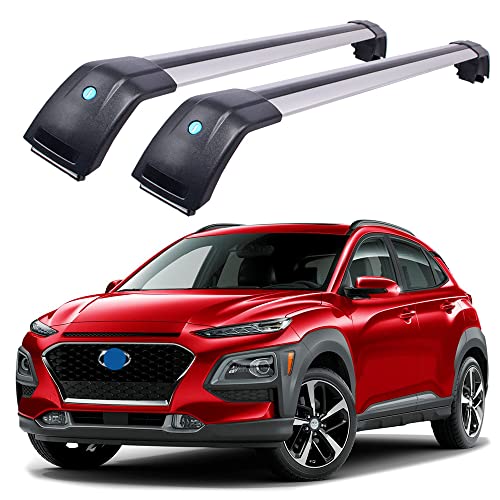 2Pcs Roof Bars for Hyundai KONA /KONA EV 2017 2018 2019 - 2023 Aluminum Alloy Side Bars Cross Rails Roof Rack Luggage (Silver + Black)