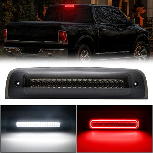 R&F Auto LED Strobe Third Brake Light Compatible With Ram 1500 2500 3500 4500 5500, 2010-2018, F1 Style Red Flash Smoked High Mounted Stop Lights with Seal Foam Gaskets Roof Cargo Light Pickup Truck