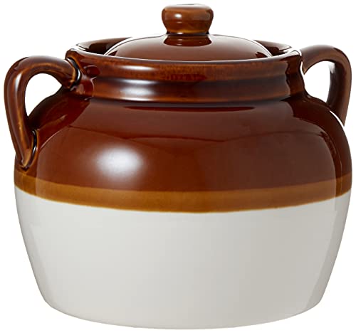 R&M International Traditional Style 4.5-Quart Large Ceramic Bean Pot with Lid, Brown