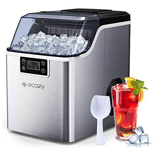 ecozy Portable Ice Makers Countertop, 44lbs Per Day, 24 Cubes Ready in 13 Mins, Self-Cleaning Ice Maker with Ice Bags/Ice Scoop/Ice Basket for Home Office Bar Party, Stainless Steel