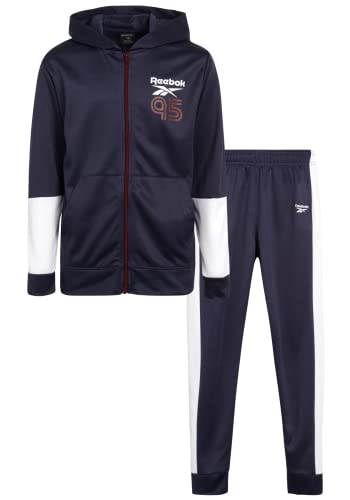 Reebok Boys Tracksuit  2 Piece Active Tricot Zip Sweatshirt and Jogger Pants (Size: 4-12), Size 12, Deep Navy