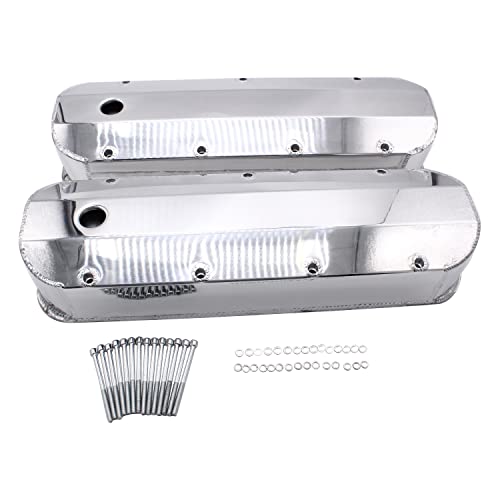 1 SET SHLPDFM Silver Valve Covers FABRICATED Polished Aluminum Valve Covers Tall Bolts with Billet Rail Fits for Big Block Chevy BBC 396 427 454 502