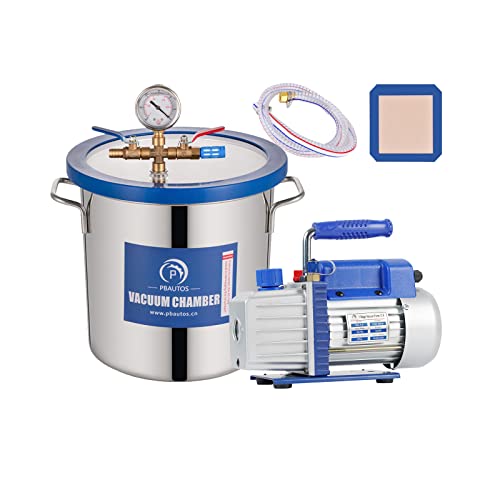 3 Gallon Vacuum Chamber with Pump, Stainless Steel Vacuum Degassing Chamber Kit, Degassing Chamber Kit with 4CFM 1/3HP Single Stage Vacuum Pump Without Oil, Not for Wood Stabilizing