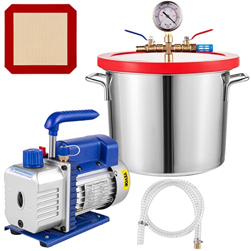 VEVOR Vacuum Chamber with Pump, 2 Gallon Vacuum Chamber, 3CFM 1/4HP Vacuum Pump with High-Capacity 2 Gallon Vacuum Chamber, Vacuum Degassing Chamber Kit for Automobile Maintenance, Vacuum Packaging