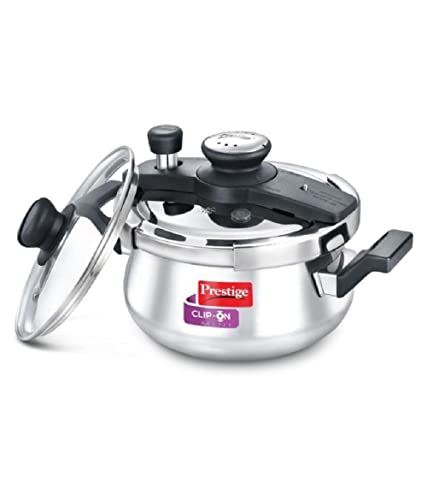 Prestige Clip On Stainless Steel Handi Pressure Cooker with Glass Lid, 5-Liter