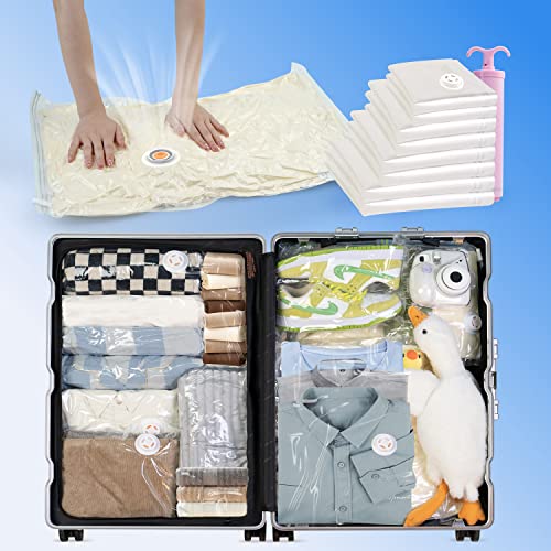 10P Travel Compression Bags For Packing, Travel Vacuum Bags With Pump, Space Bags Vacuum Storage Bags For Clothing, Packing Bags For Suitcases, Cruise Essentials (2Large*2Medium*3Small*3Xsmall)