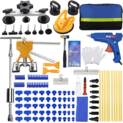 ROADGIVE 97PCS Auto Body Dent Repair Tool Kit, Paintless Dent Repair Kit with Golden Lifter, Slide Hammer T-bar Dent Puller, Bridge Puller, Suction Cup and Glue Gun for Car Dent Remove Tools Kit