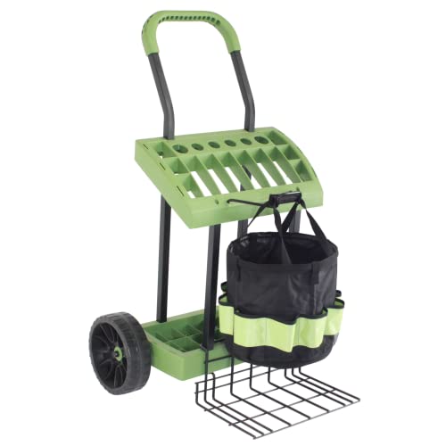 Rolling Tool Toter Cart & Bucket with Load Toter Lift Plate | Gardeners Tool Box On Wheels | Store, Organize & Mobilize Rake, Shovel, Hoe | Made in USA by Vertex Products | Model EX630