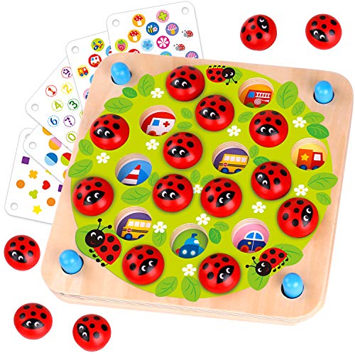 Nene Toys Ladybugs Garden Memory Game  Wooden Memory Matching Game for Kids Age 3 4 5 Years Old  Family Board Games with 10 Fun Patterns  Educational Toy for Boys & Girls Cognitive Development