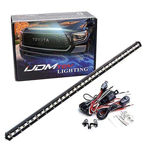 iJDMTOY Hood Scoop Mount 36-Inch LED Ultra Slim Light Bar Compatible with 2014-2021 Toyota Tundra, Includes (1) 108W High Power LED Lightbar, Hood Bulge Mounting Brackets & On/Off Switch Wiring Kit