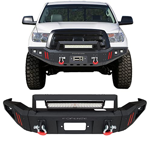 ULON Front Bumper Black Textured with Winch Plate and 144W LED light Bar for 2007-2013 Toyota Tundra Pickup Truck
