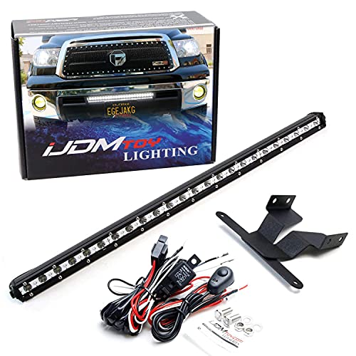 iJDMTOY Lower Bumper 25-Inch LED Light Bar Compatible with 07-13 Toyota Tundra (Pre-LCI), Includes 72W High Power CREE LED Light Bar, Set of Hidden Lower Bumper Mount Brackets & On/Off Switch Wiring