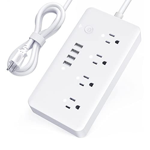 Smart Power Strip WiFi Surge Protector Power Strip That Compatible with Alexa & Google Home, 3.28ft Extension Cord 4 AC Power Outlets and 4 USB Ports Multi Plug Timer Schedule