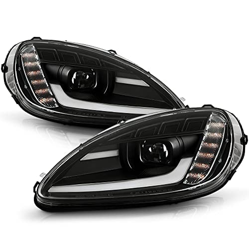 VIPMOTOZ Black SWITCHBACK LED Projector Headlights Compatible With 2005-2013 Chevy Corvette C6 Left Driver & Right Passenger Side Pair Set