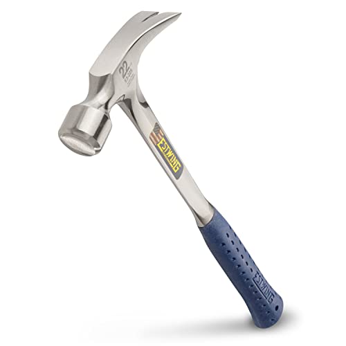 Estwing E322S 22 oz Straight Claw Hammer with Smooth Face & Shock Reduction Grip, Silver