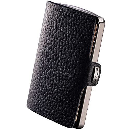 I-CLIP Titanium Ultralight High End Cardholder with interchangeable Moneyclip - minimalistic and durable Titanium Cardholder - Real Leather Slim Wallet - Wallet - Titan Blasted Pure Black