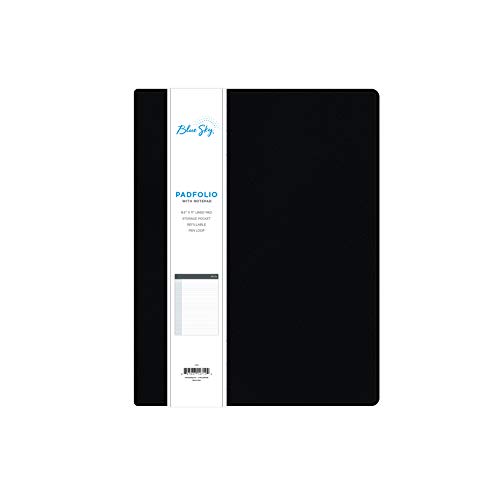 Blue Sky Professional Padfolio, 9.5" x 12", Textured Faux Leather Cover, Black, 8.5 x 11" Paper Notepad Included, 14714