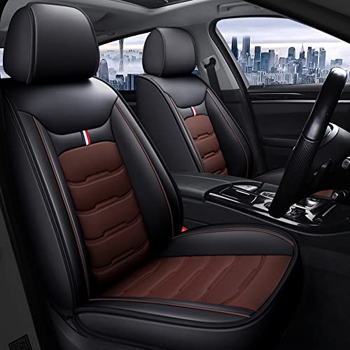 Muchkey Seat Covers for Jeep Patriot,Full 5 Pieces Waterproof Front and Back Set,PU Leather Car Seat Cover Set (Black Coffee)