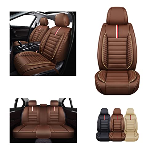 OASIS AUTO Car Seat Covers Accessories Full Set Premium Nappa Leather Cushion Protector Universal Fit for Most Cars SUV Pick-up Truck, Automotive Vehicle Auto Interior Dcor (OD-001 Brown)