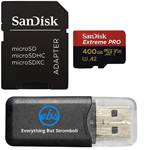 SanDisk 400GB Micro SDXC Memory Card Extreme Pro Works with GoPro Hero 8 Black, Max 360 Action Cam U3 V30 4K Class 10 (SDSDQXCZ-400G-GN6MA) Bundle with 1 Everything But Stromboli MicroSD Card Reader