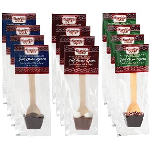 Hot Chocolate Spoons by Chocolate Works, Flavor Variety Pack - Belgian Dark Chocolate, Milk Chocolate & Marshmallows, Peppermint, Cocoa Bomb for Hot Chocolate