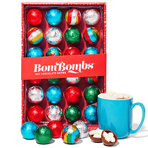 Bombombs, Hot Chocolate Bomb Gift Set, 5 Flavors in Colorful Wrappers; Fudge Brownie, Caramel Candy, S'Mores, Cookies & Cream, & Peppermint, Set of 24