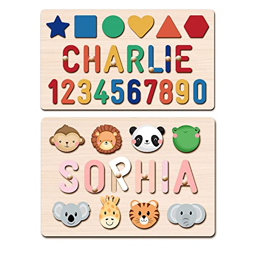 WOODBESTS Name Puzzle for Kids Personalized, Wooden Puzzles for Toddlers Toys for Toddlers, 1st Birthday Gifts for Girl and Boy, Personalized Name Puzzle with Stand, Personalized Baby Gift