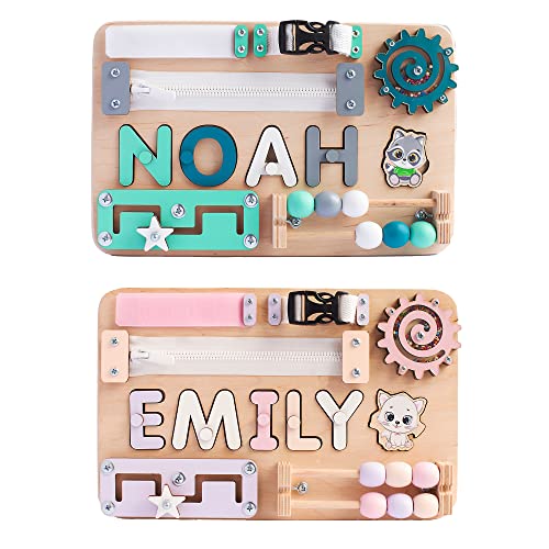 Name Puzzle Busy Board Personalized Baby Gift Wooden Puzzle Montessori Toys Learning Board Toddler Toys Fidget, Zipper, Buckle Plane Car Travel Sensory