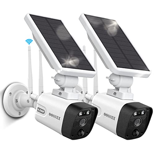 OOSSXX (4.0Megapixel & 100% Wire Free) Two Way Audio Solar Security Camera Outdoor Wireless Solar Powered Wireless Camera with Rechargeable Battery, WiFi Home Surveillance Camera