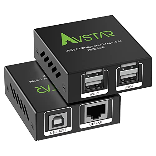 USB Extender 165ft/50m Over Cat5e/6, 4 USB 2.0 Ports, USB Over Ethernet Extension,Two Webcam Work Sync,Plug and Play, No Driver,for Windows,MacOS,Android,Linux1.5m USB Cable,5V Power AVUSB50