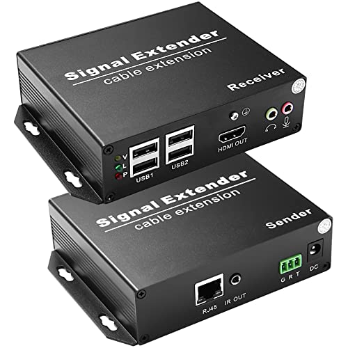 LornCeng 4K HDMI KVM USB Extender Over Cat5e/6/7 up to 120M(394ft), KVM Extender Over IP Zero Latency Support All System, Plug & Play, 4 Ports USB2.0