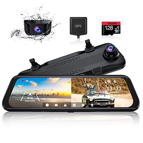 NexiGo D81 2.5K Mirror Dash Cam with Dual Sony STARVIS Sensor, 10 Inch Touch Split Screen, Front and Rear Dual Camera, GPS, Super Night Vision, Emergency Recording, Loop Recording